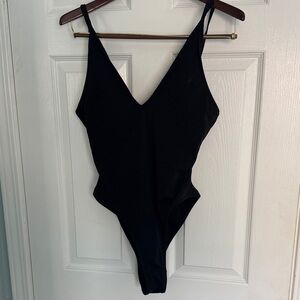 Classic Black V-Neck One-Piece Swimsuit